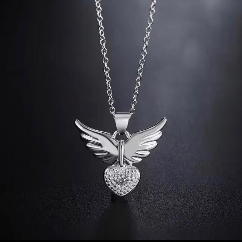 Sterling Silver Winged Heart Pendant Necklace